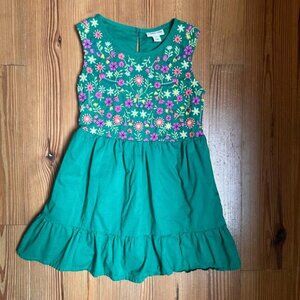 Cherokee green floral embroidered ruffle dress SIZE S